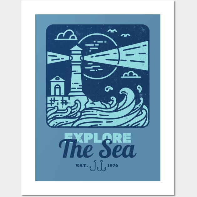 Explore The Sea Lighthouse nautical Wall Art by Tip Top Tee's